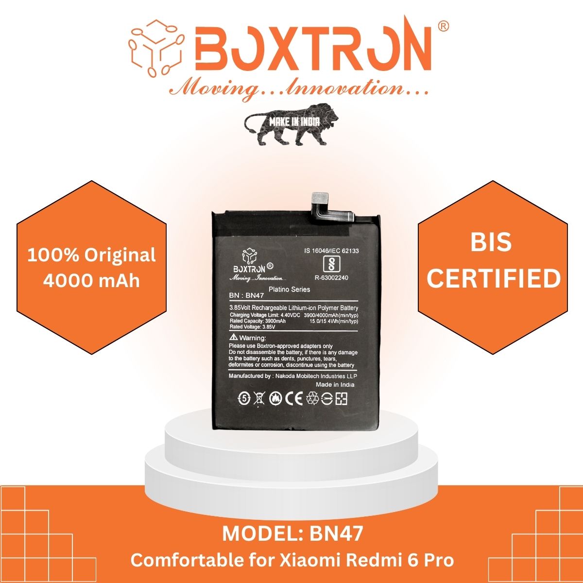 Boxtron BN47 Battery of Compatible for Redmii 6 Pro - 4000 mAh Battery Capacity