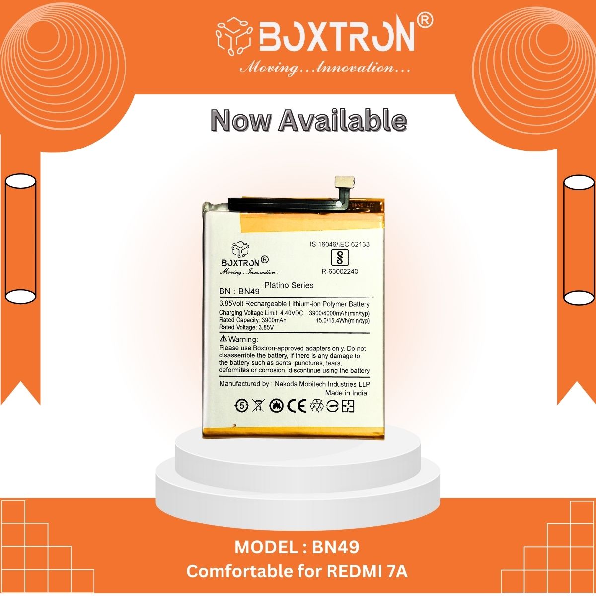 Boxtron BN49 Mobile Battery Compatible for Xiaomi Redmi 7A - 4000mAh Battery Capacity