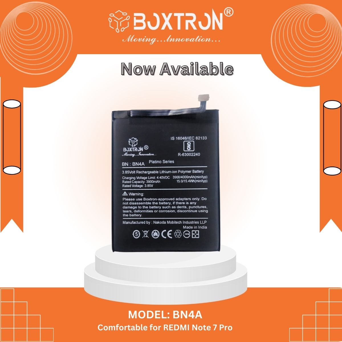 Boxtron BN4A Battery Compatible for Xiaomi Redmi Note 7 / Redmi Note 7s / Redmi Note 7 Pro - 4000 mAh Battery Capacity