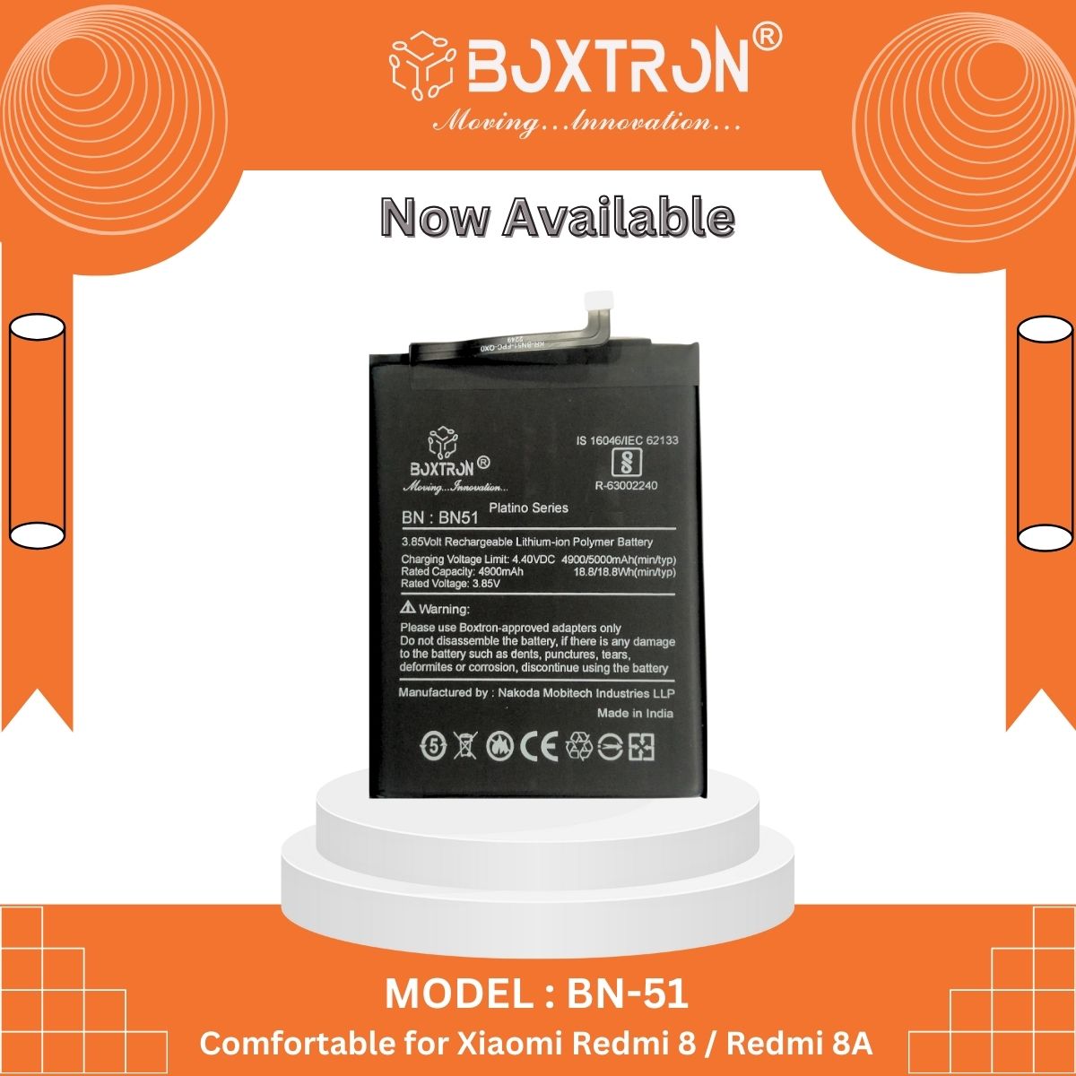 Boxtron BN51 Battery Compatible for Redmi 8 - 5000 mAh Battery Capacity