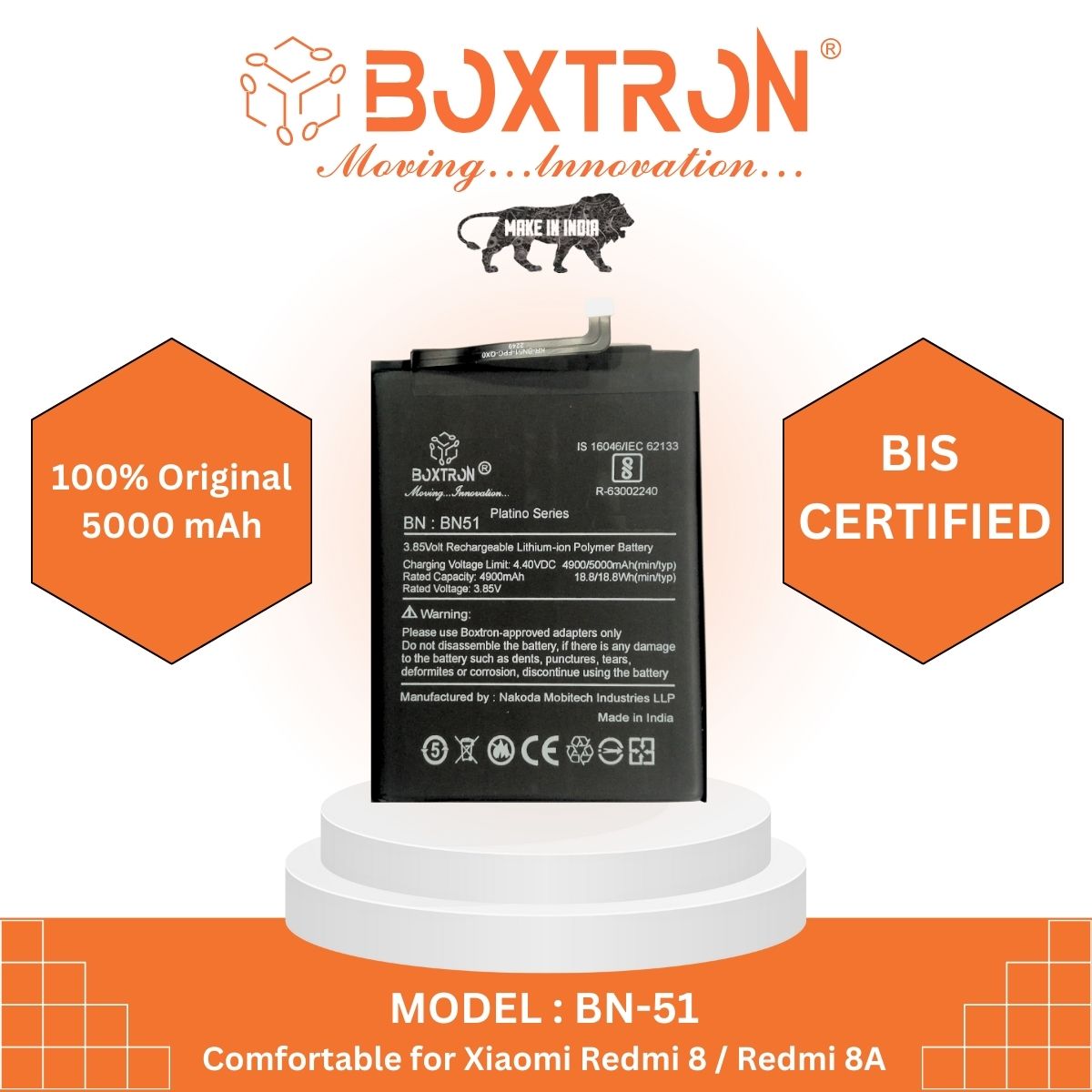 Boxtron BN51 Battery Compatible for Redmi 8 - 5000 mAh Battery Capacity