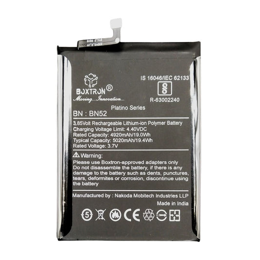 Boxtron BN52 Battery Compatible for Redmi Mi Note 9 Pro - 5000mAh Battery Capacity