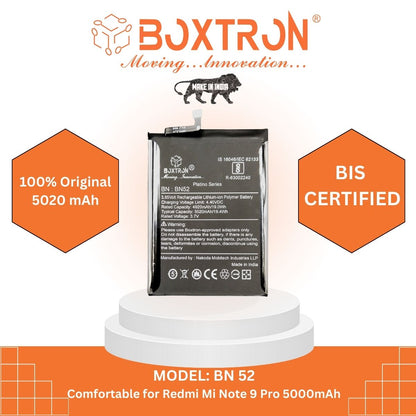 Boxtron BN52 Battery Compatible for Redmi Mi Note 9 Pro - 5000mAh Battery Capacity