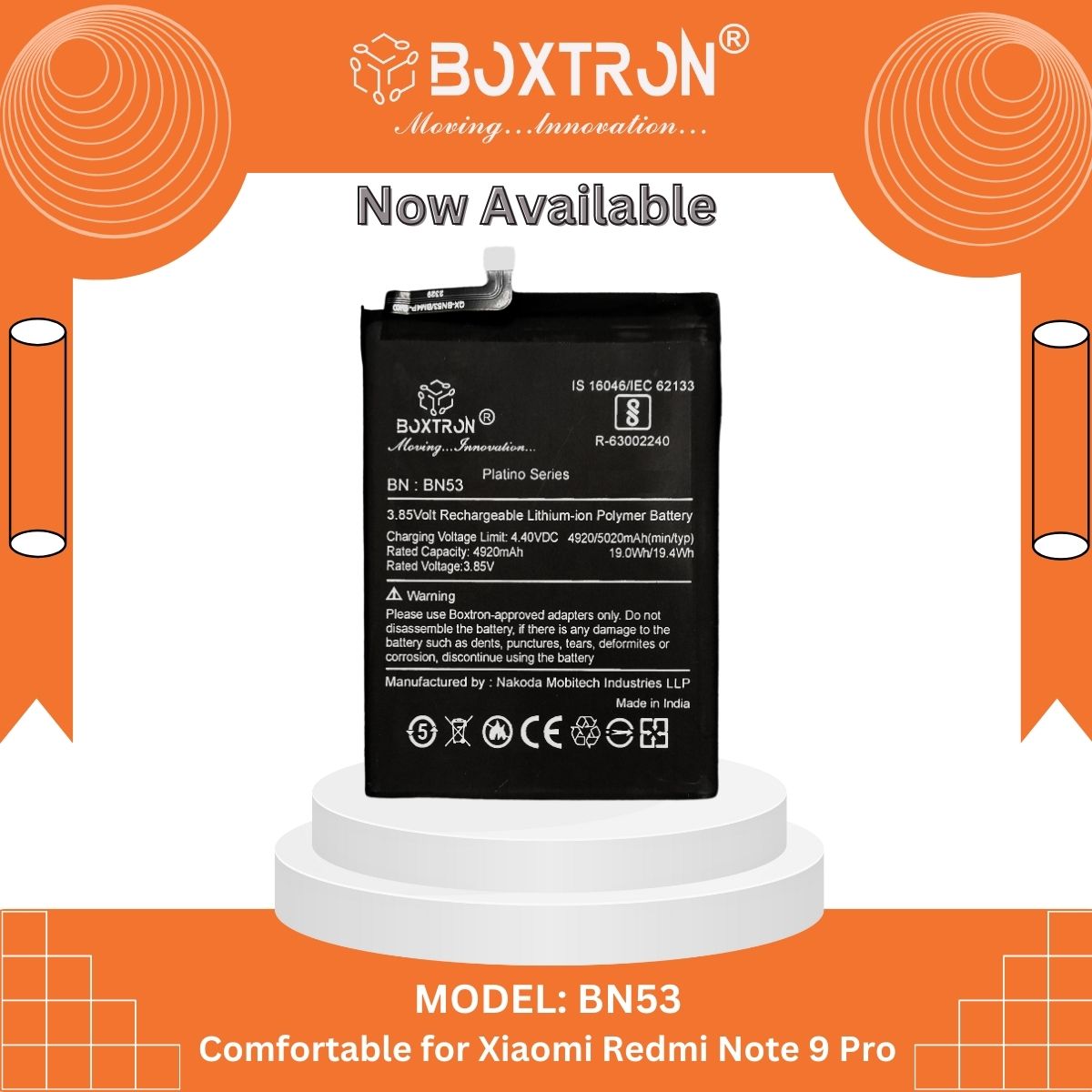 Boxtron BN52 Battery Compatible with Redmi Mi Note 9 Pro - 5000mAh Battery Capacity