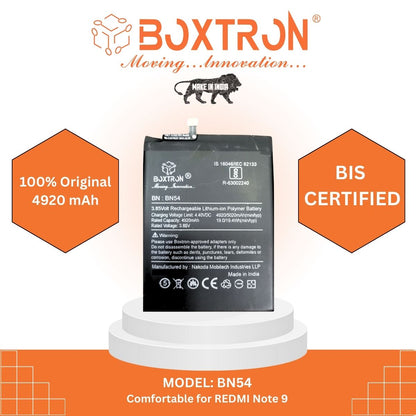 Boxtron BN54 Battery Compatible for Redmi note 9 / Redmi 10X 5G / Redmi 10x pro 5G - 5020mAh Battery Capacity