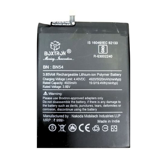 Boxtron BN54 Battery Compatible for Redmi note 9 / Redmi 10X 5G / Redmi 10x pro 5G - 5020mAh Battery Capacity