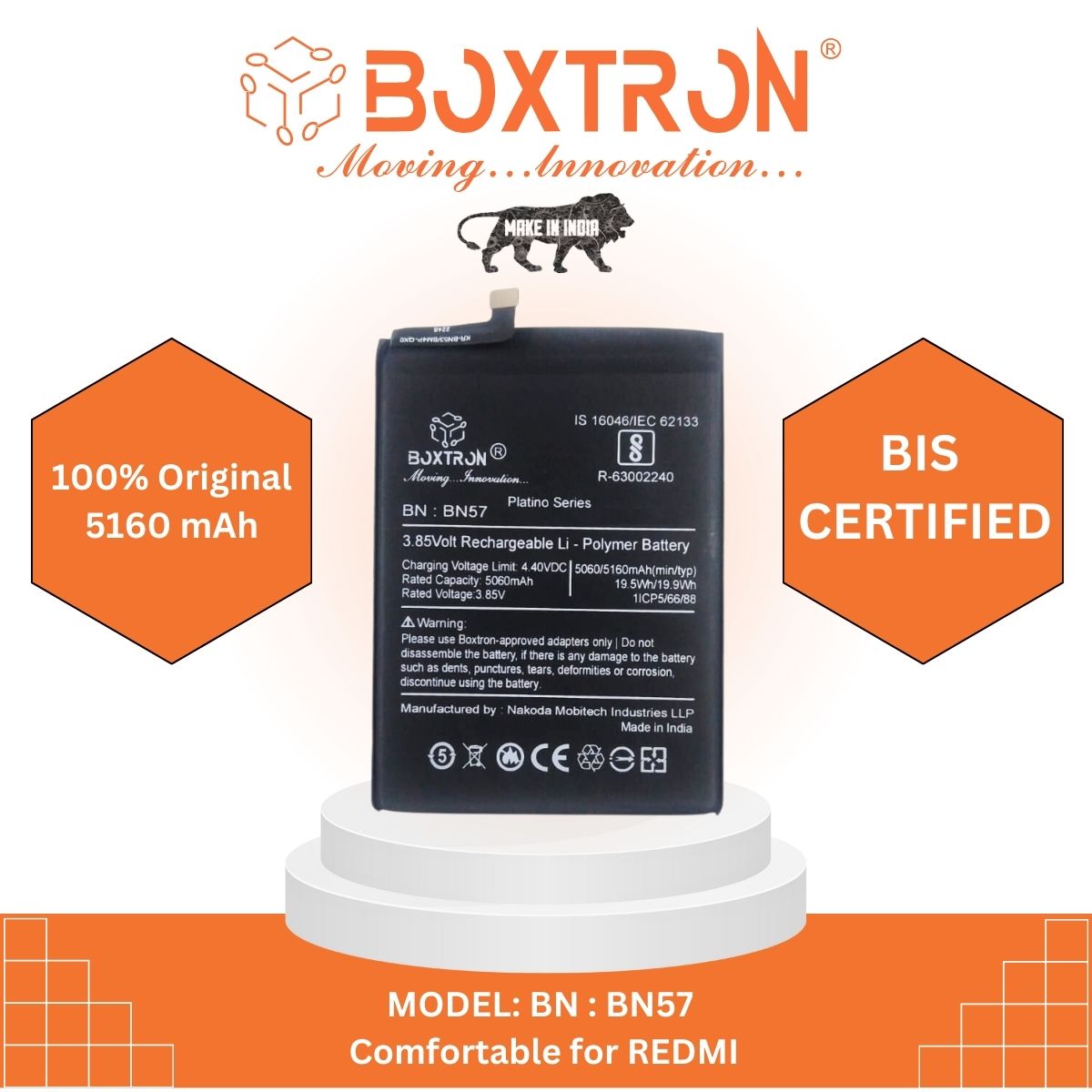 Boxtron BN57 Battery Compatible for Xiaomi MI Redmi Poco X3 / Poco X3 Pro - 5160mAh Battery Capacity