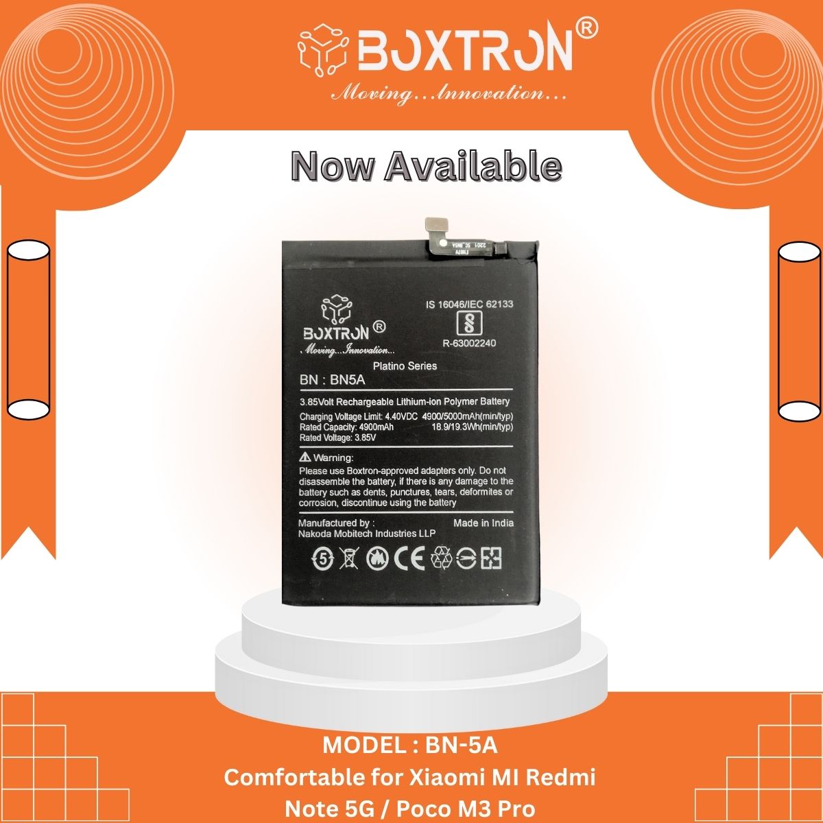 Boxtron BN5A Battery Compatible for Xiaomi Redmi Note 10 (5G) / Poco M3 Pro - 5000 mAh Battery Capacity