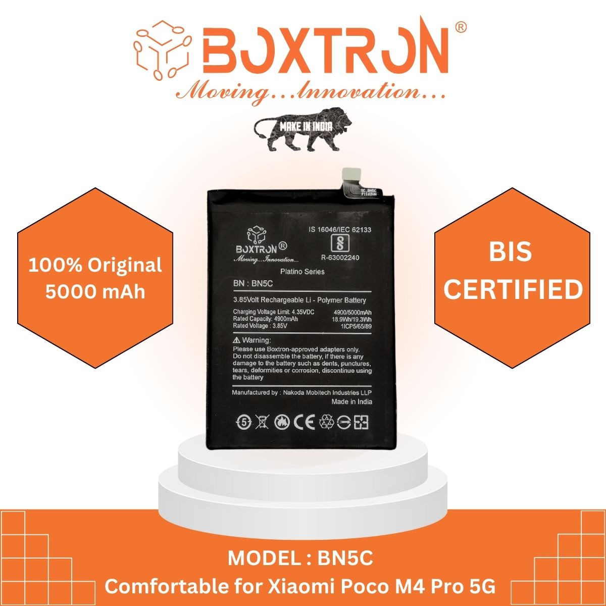 BOXTRON BN5C Battery Compatible For Xiaomi Poco M4 Pro - 5000mAh Battery Capacity