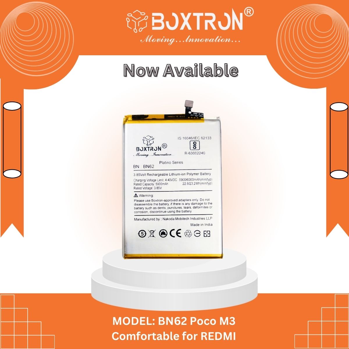 Boxtron BN62 Battery Compatible for Poco M3.- 6000 mAh Battery Capacity