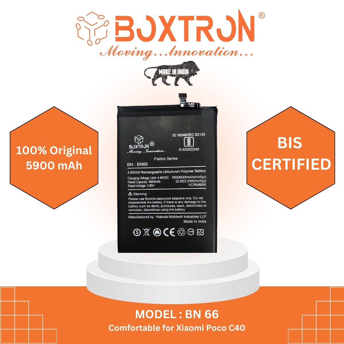 Boxtron BN66 Battery for Xiaomi Redmi Mi Poco C40 - 6000 mAh Battery Capacity