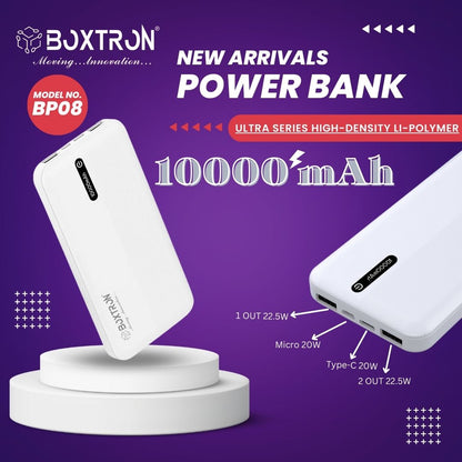 Boxtron BXBP-08 Power bank Boxtron Newly Launched Dynamo Lite 10000mAh 12W Power Bank, Made in India, Dual USB Charging Ports, 2 Input Ports Type-C & Micro USB, Slim Design & Multiple Layers of Protection (Black)