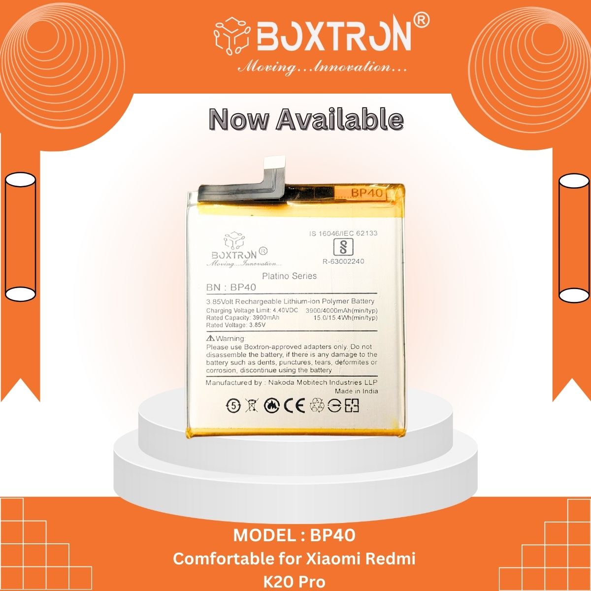 Boxtron BP40 Battery Compatible for Xiaomi Redmi K20 Pro/Xiaomi Mi 9T Pro - 4000mAh Battery Capacity