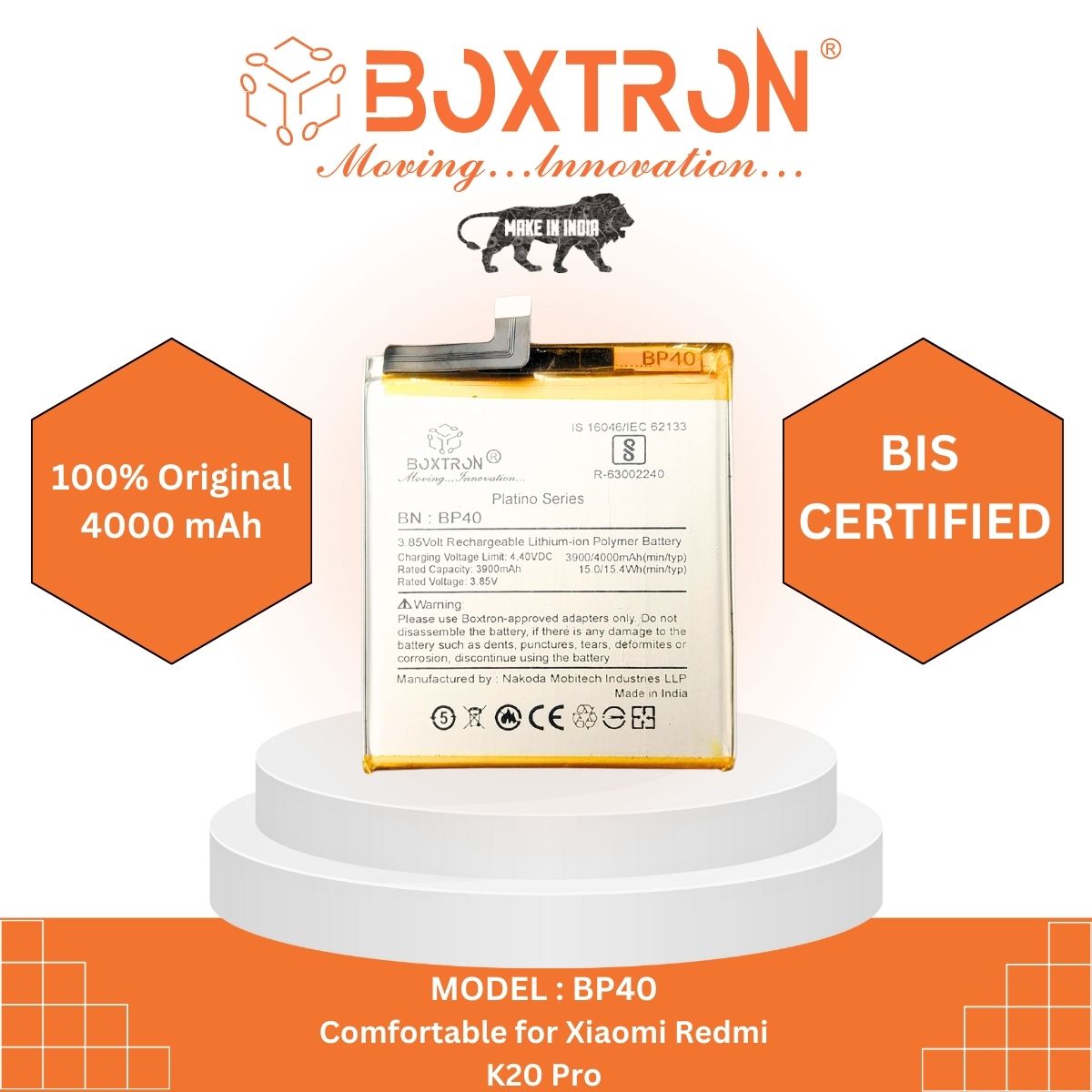 Boxtron BP40 Battery Compatible for Xiaomi Redmi K20 Pro/Xiaomi Mi 9T Pro - 4000mAh Battery Capacity