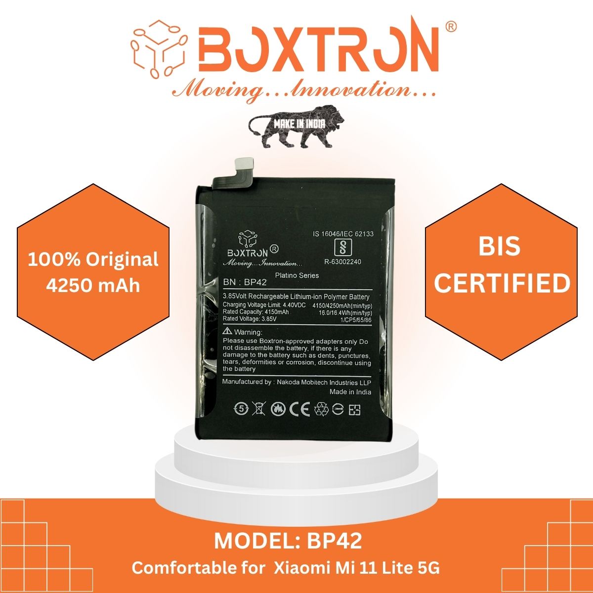 Boxtron BP42 for Xiaomi Mi 11 Lite 4250 mAh battery capacity