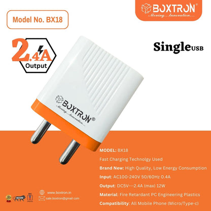 Boxtron BX18 SINGLE USB MIcro Charger 2.4A. .