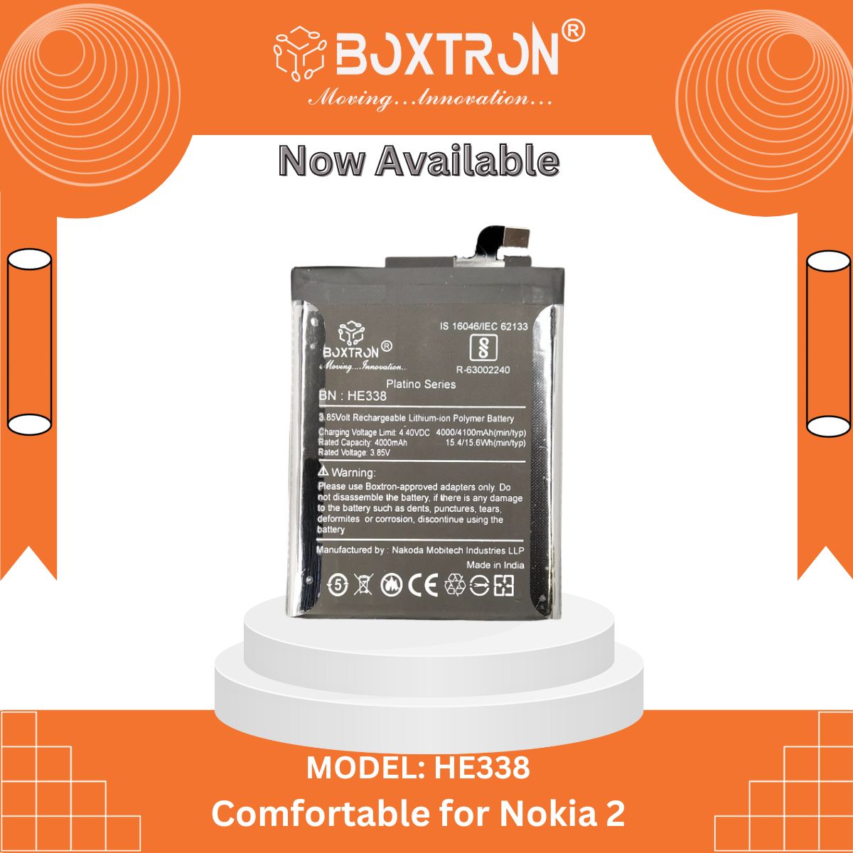 Boxtron HE-338 Battery Compatible for Nokia 2 - 4000mAh Battery Capacity