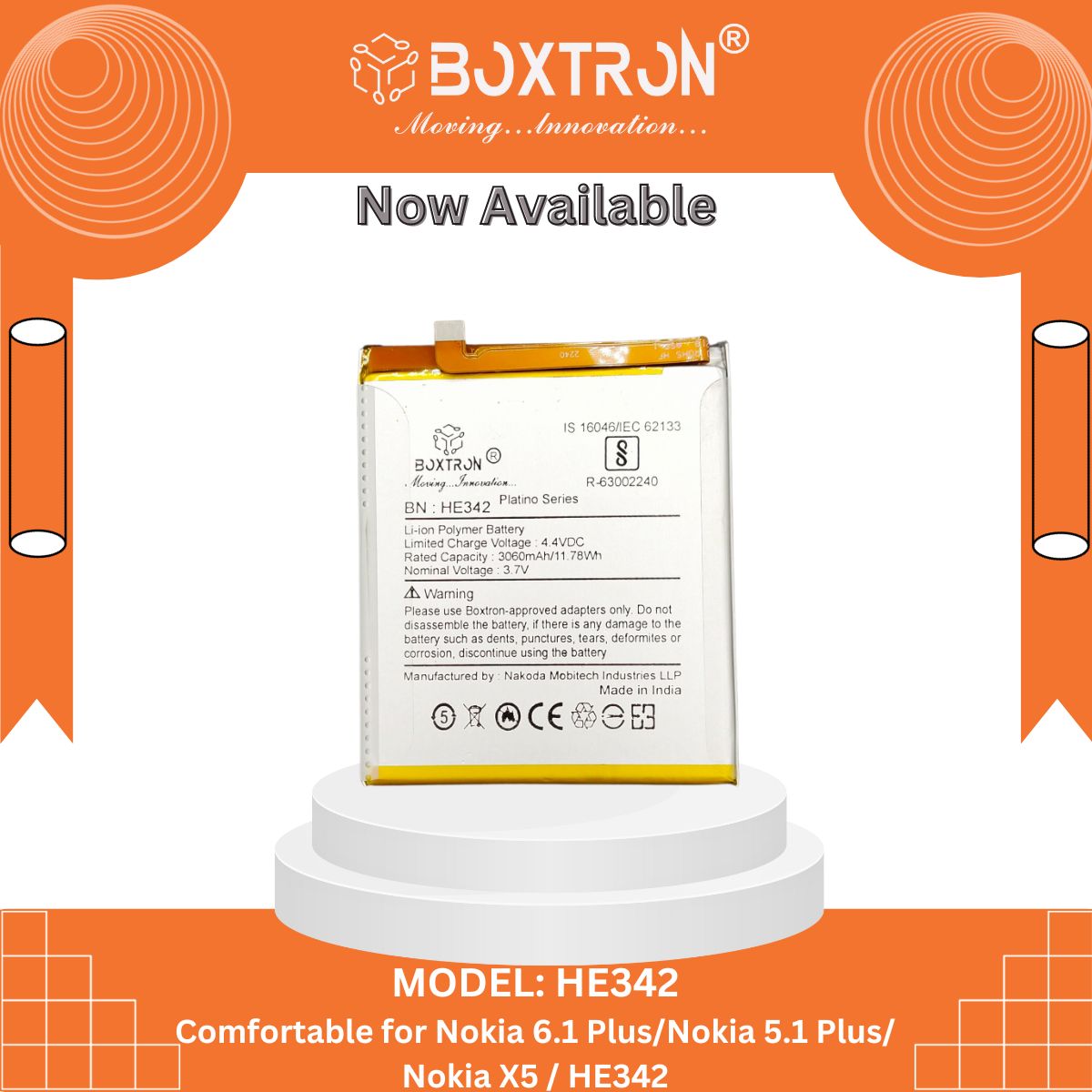 Boxtron HE342 Battery Compatible for Nokia 5.1 Plus Nokia 6.1 Plus - 3950 mAh Battery Capacity