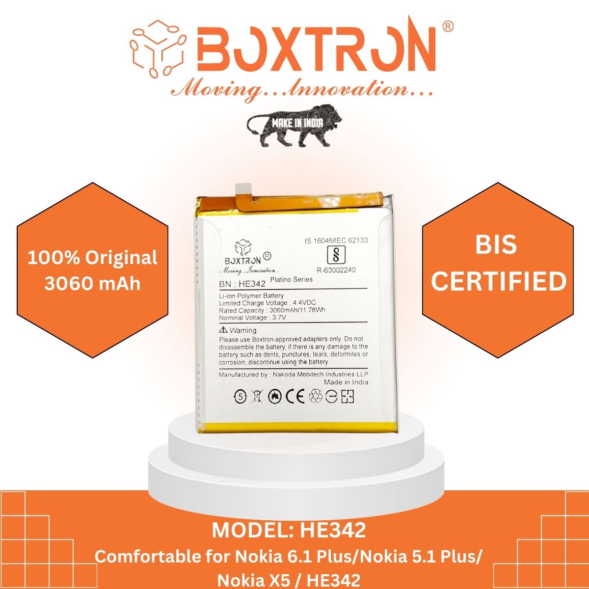 Boxtron HE342 Battery Compatible for Nokia 5.1 Plus Nokia 6.1 Plus - 3950 mAh Battery Capacity