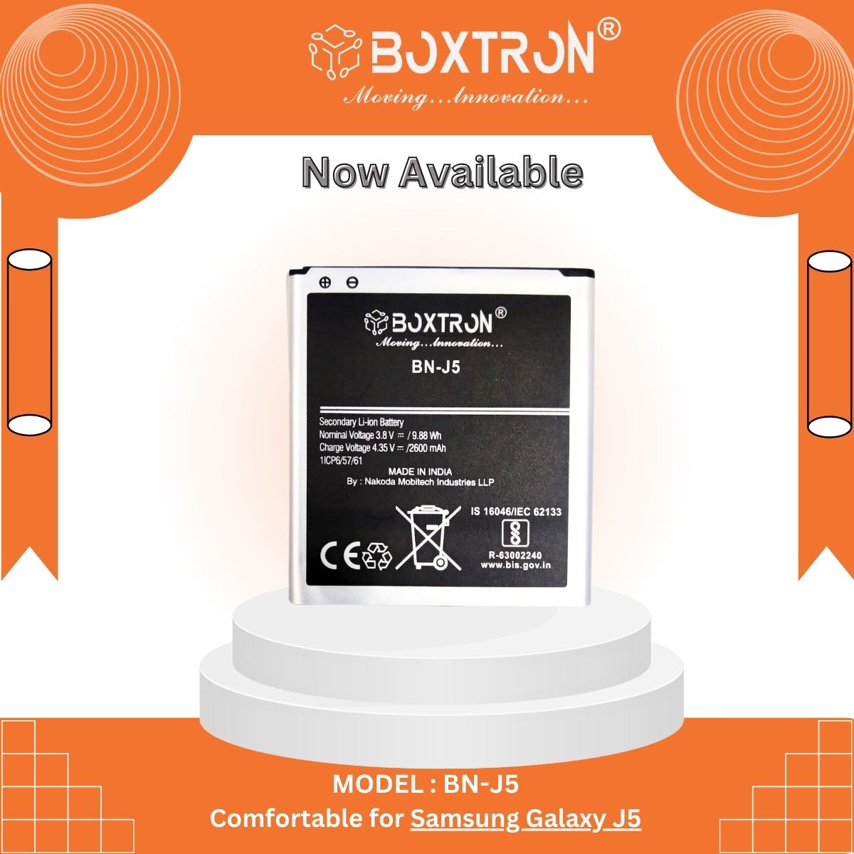 Boxtron BG530CBU Battery Compatible For Samsung J5 - 2600mAh Battery Capacity