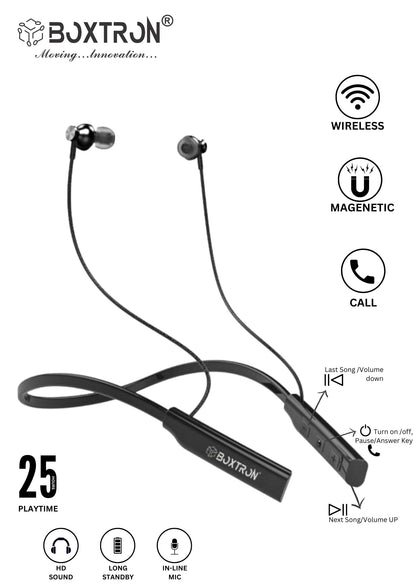 Boxtron B26 Wireless Bluetooth Neckband 5.0 25 Hours Playtime, Magnetic Eartips, Extra Bass Neckband,Long stand By Battery,