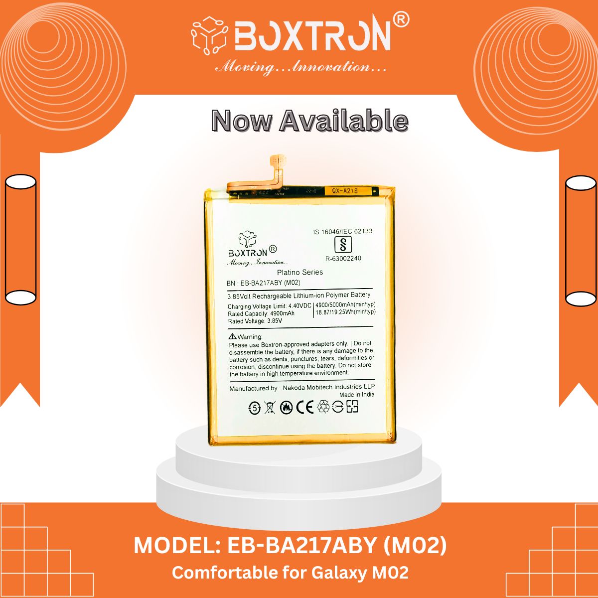 Boxtron EB-BA217ABY Battery Compatible for Samsung Galaxy M02 - 5000 mAh Battery Capacity