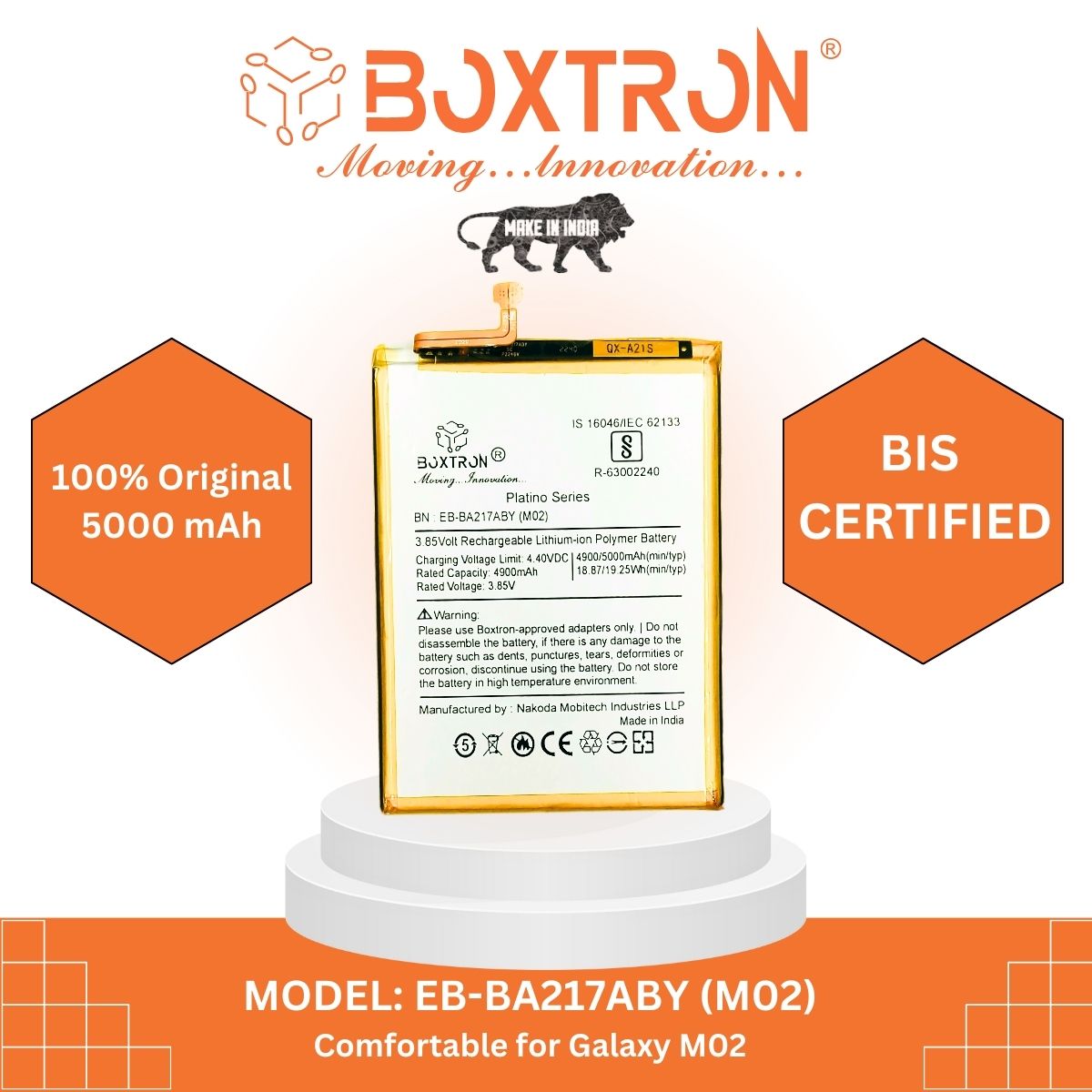 Boxtron EB-BA217ABY Battery Compatible for Samsung Galaxy M02 - 5000 mAh Battery Capacity