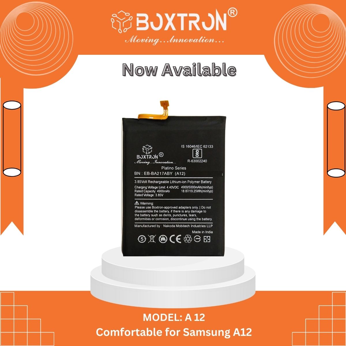 Boxtron EB-BA217ABY Battery Compatible for Samsung A12 5000mAh Battery Capacity