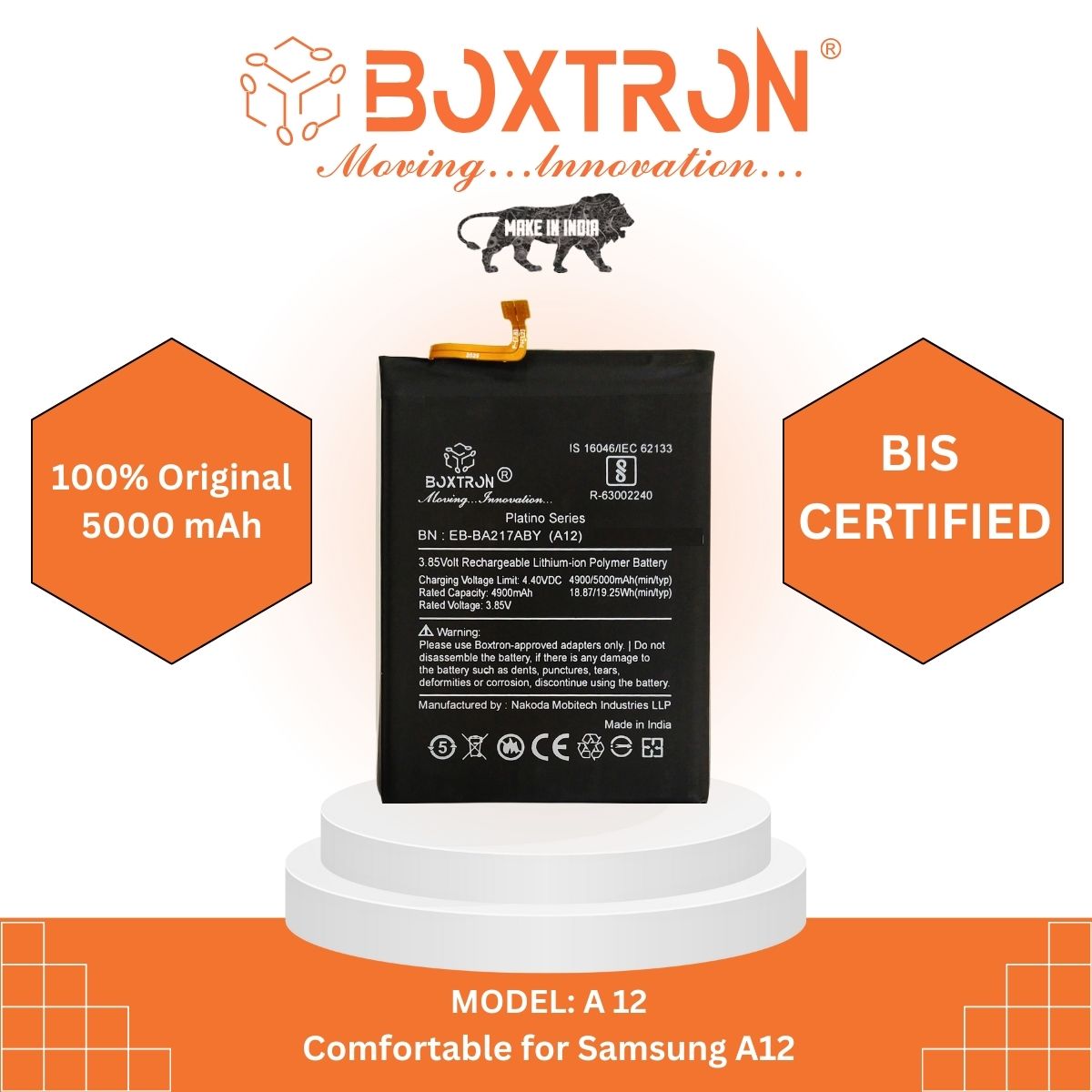 Boxtron EB-BA217ABY Battery Compatible for Samsung A12 5000mAh Battery Capacity