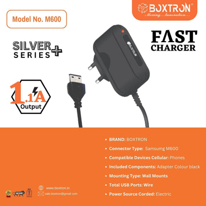 Boxtron BX-M600 pin charger for samsung old phones m300/m600 (all other s basic phones) in 0.7 ampere and 5 volt- Black