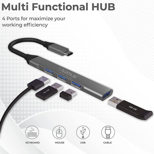 Boxtron USB C Hub Multiport Adapter for MacBook Pro Air 2021 2020 31C 4-in-1 USB Hub (Type C to 4 USB-A Ports)  Fast Data Transfer, 4 USB Ports for Surface, MacBook Air/Pro M1